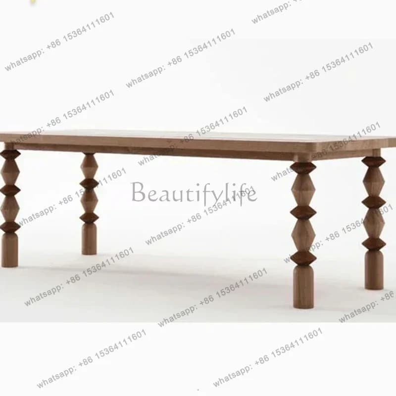 YJ French Retro Solid Wood Dining Table and Chair 120-220cm Log Long Table Black Creative Custom Furniture