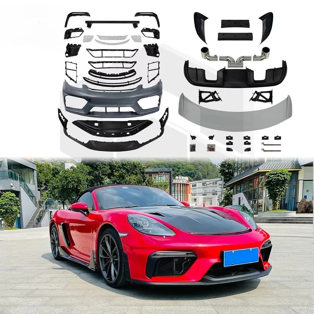 STLF New PP Material GT4-Style Body Kits for Porsches 718 Cayman Front Bumper Lip Side Ducts Rear Wing