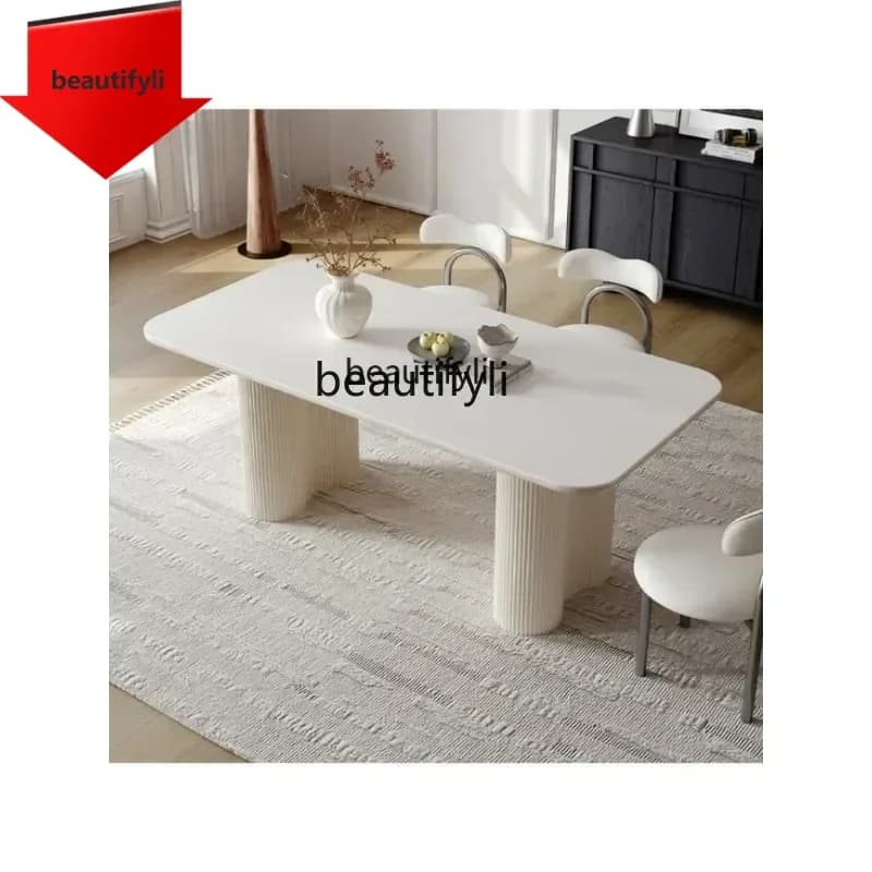 Q181 lbCream wind rock board dining table household light luxury small apartment white rectangular dining table and chair combin