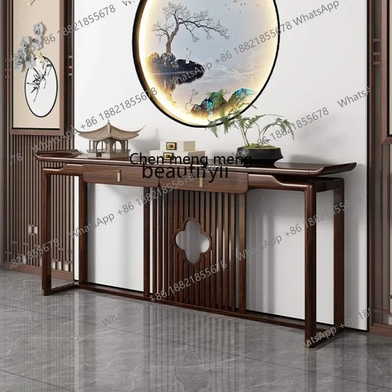 cc182New Chinese-style entrance table Ebony wood strip case against the wall Living room Light luxury solid wood entrance cabine