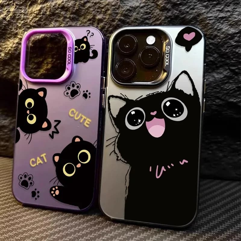 Cartoon Cute Black Cat Phone Case For Samsung S20 S21 S22 Plus S23 S24 FE S25 Note 20 Ultra Cool Dragon Wings Back Phone Cover