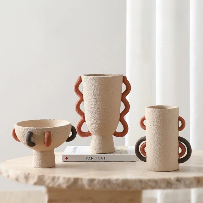 Modern Cement Flower Vase with Ergonomic Handles Retro Decorative Organizer for Home Stylish Statement Piece for Apartment Hotel