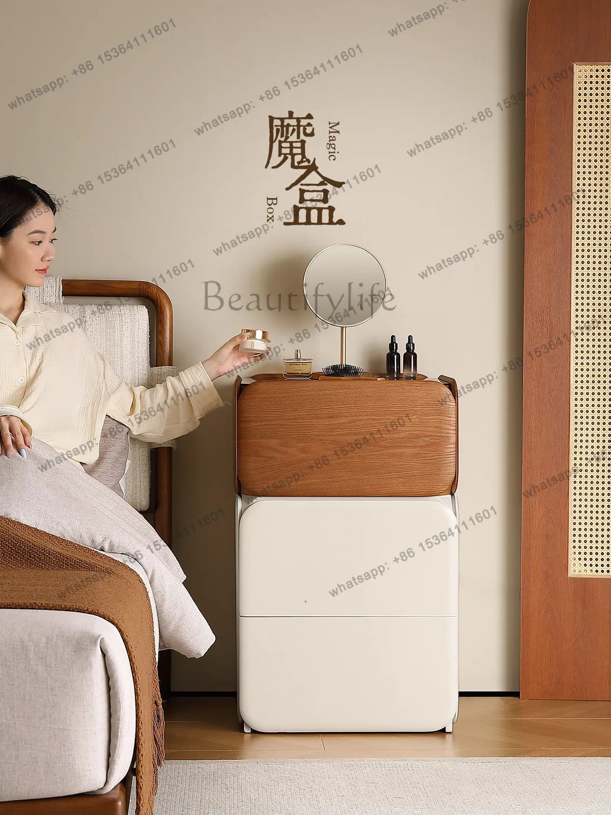 HOT medieval style bedside bedside table dresser integrated safe storage very narrow 40cm solid wood