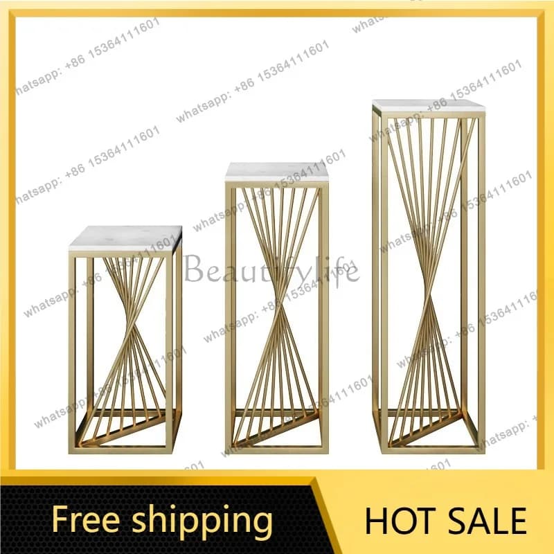 LS Nordic marble floor-to-ceiling flower stand light luxury stainless steel decorative shelf flower stand