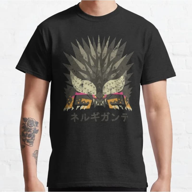 Monster Hunter World Nergigante Kanji Icon t shirt cartoon Videogame MHW Graphic clothes 100% cotton Y2K Clothes All size tops