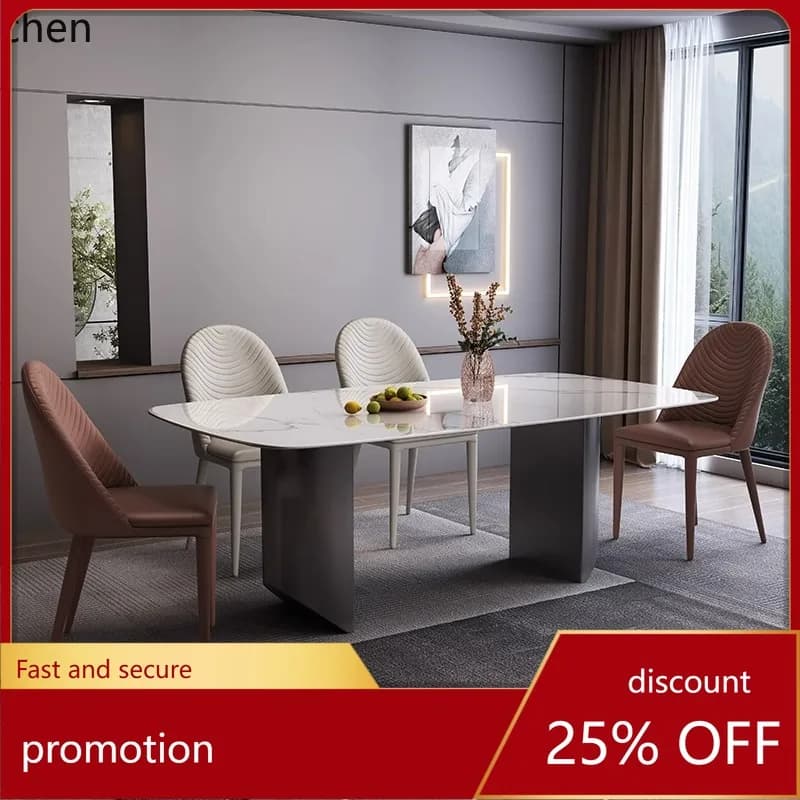 YFY High-End Rock Board Dining Table and Chairs   Steel Gray  Small  Light Luxury  Modern  Italian Style Dining Table