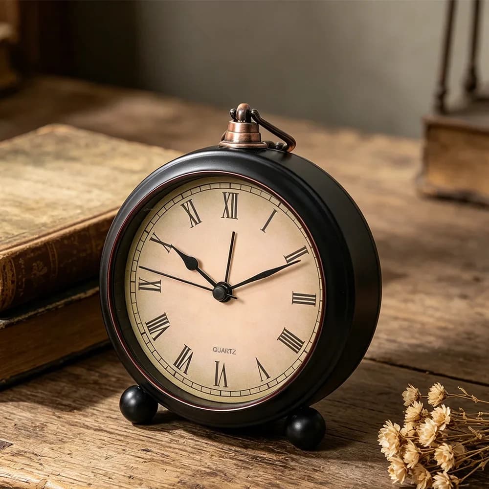 1-piece retro analog alarm clock, 4-inch ultra-quiet, no-tick alarm clock with night light, battery-powered, minimalist design