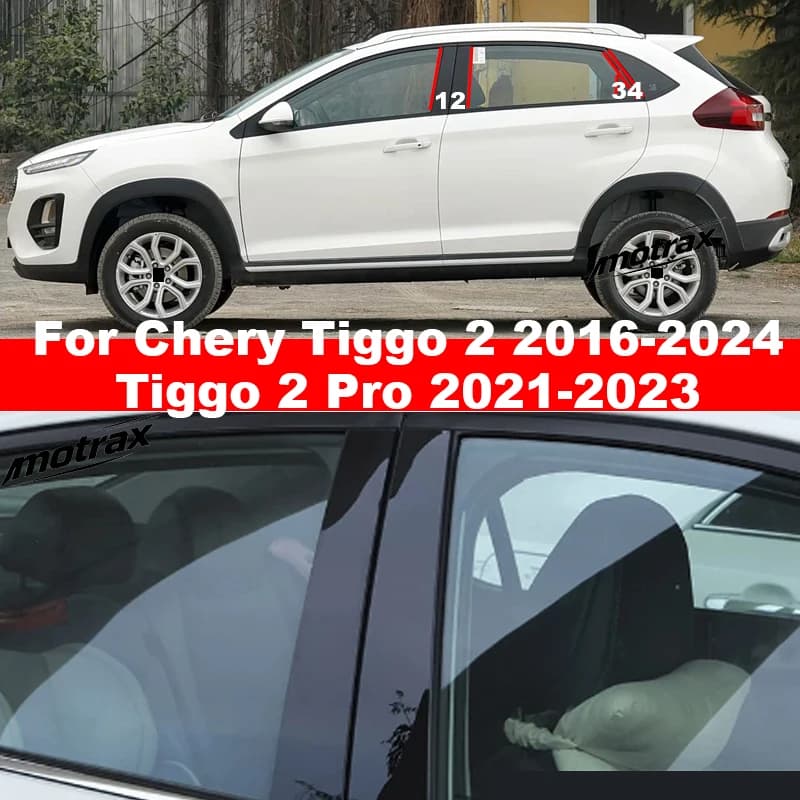 Auto B‑C Pillar Window Trim Stickers Exterior Window Pillar Decoration Cover for Chery Tiggo 2 Tiggo 2 PRO 2016-2024 Accessories