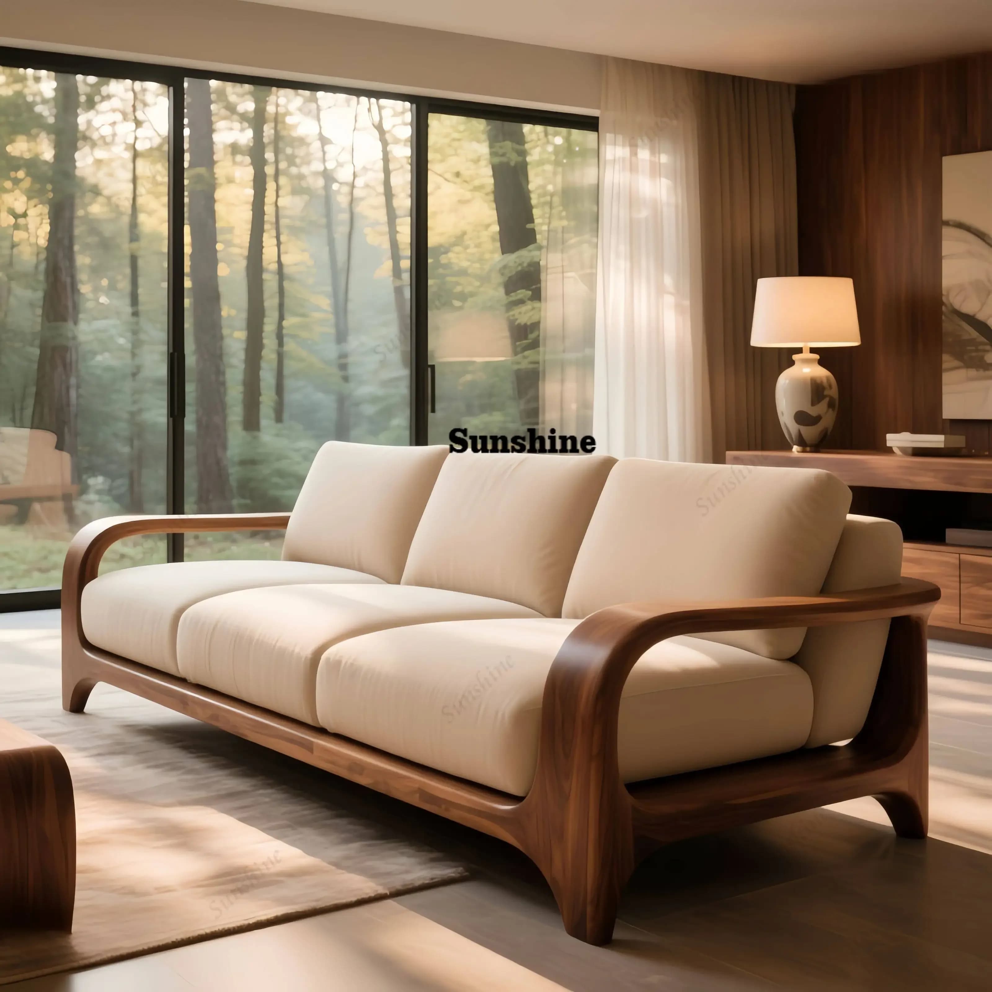 New Chinese high-end black walnut three-person custom sofa FT