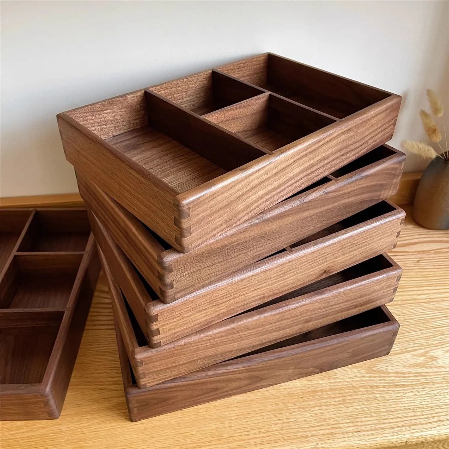 【Hot】Compartment Solid Walnut Desk Organizer Precision-Crafted Wooden Storage Box for Office Supplies & Stationery