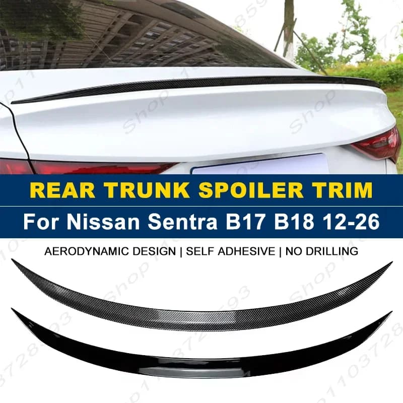 For Nissan Accessories Sentra B17 B18 2012-2026 Car Rear Trunk Boot Spoiler Wing Lip Body Kits Gloss Black Soft Plastic