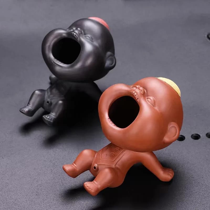Cute Purple Sand Urine Boy Tea Pet Household Can Raise Tea Table Ornaments Fun Peeing Tea Pet Set Accessories