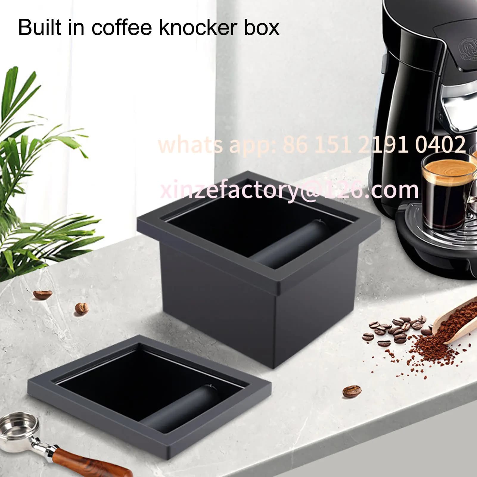 Customizable Coffee Machine SuppliesGround Knock Box  Bottomless Black Rubber PTFE Steel Residue
