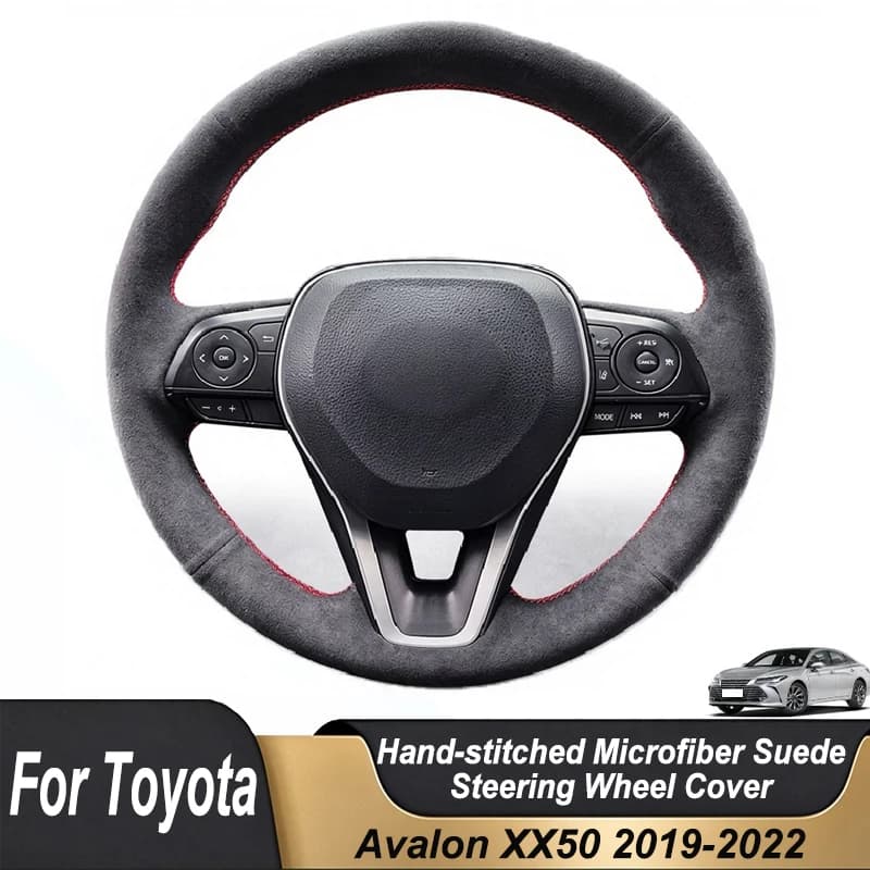 Custom Hand Stitched Black Microfiber Suede Car Steering Wheel Cover For Toyota Avalon XX50 2019-2022 Non-slip Interior Parts
