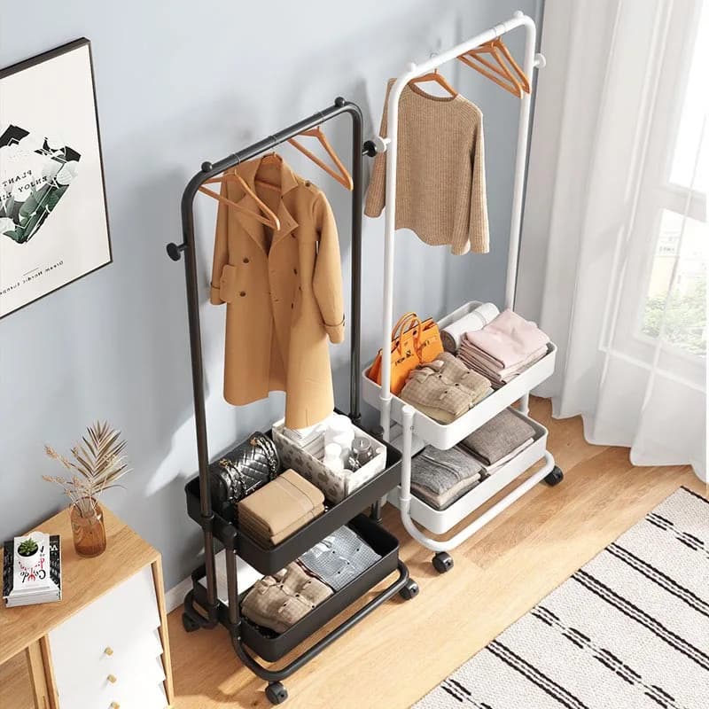 Double Tier Metal Modern Coat Rack Clothes Hanger Combination Floor Standing Multifunction Dormitory Rental Household