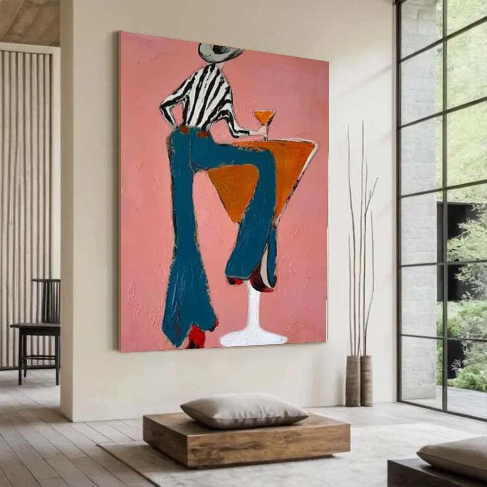 100% Handmade Abstract Oil Painting Unique Cowgirl Figure Canvas Mural Top Wall Art Picture for Home Living Room Decor Image
