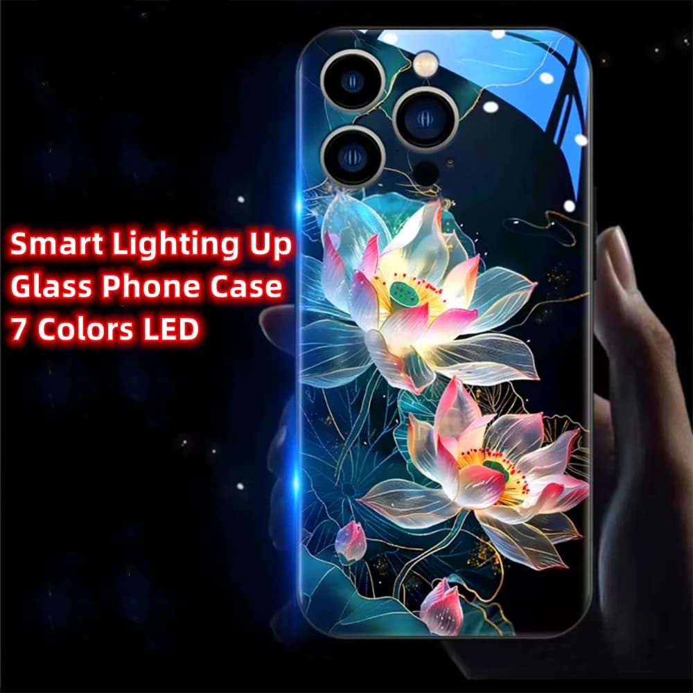 Lucky Lotus Flower Luminous Glass LED Call Light Up Flash Phone Case Cover For OPPO Reno 8 9 10 11 12 13 Pro