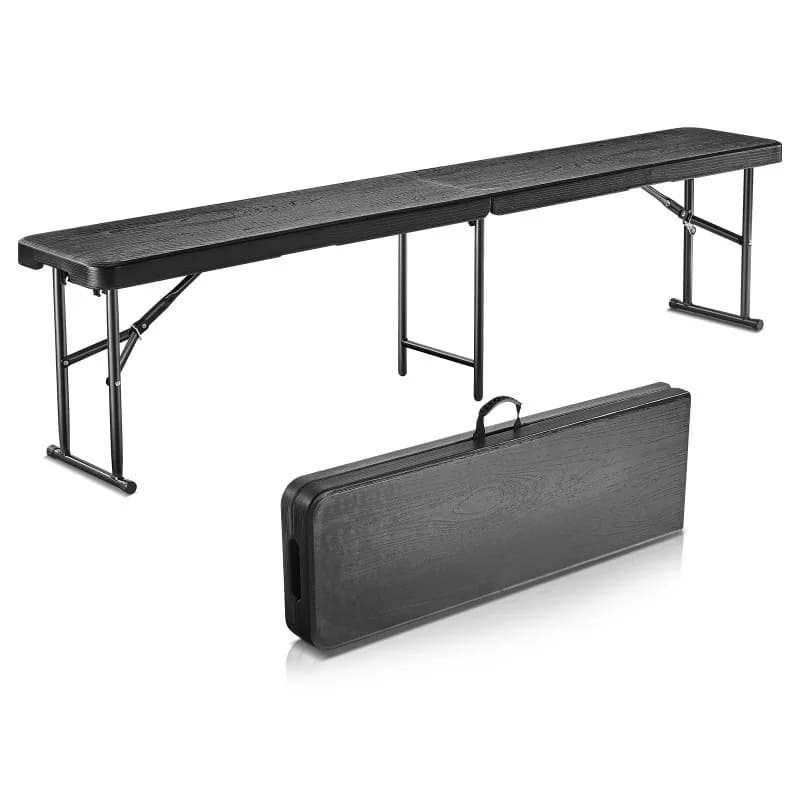 Plastic Folding Bench  6 FT Portable Folding Bench with Carrying Handle  for Garden Soccer Entertaining Activity  Black