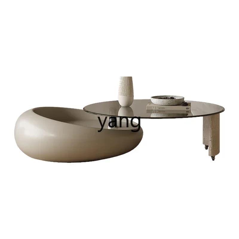 LH minimalist round rotating coffee table living room home high-end glass coffee table simple