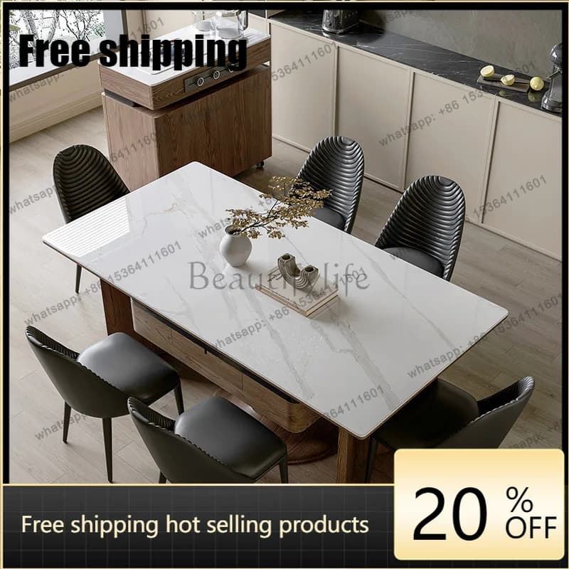 HJ  Slate telescopic island table mahjong machine walnut living room integrated three-purpose