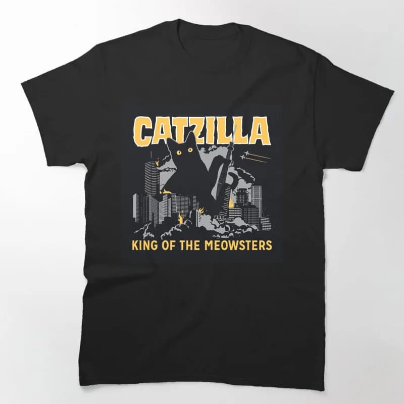 0808 Catzilla King of Monster Gift t shirt for Cat Lover Cute kitty Graphic tee Short Sleeve y2k clothes All size tops