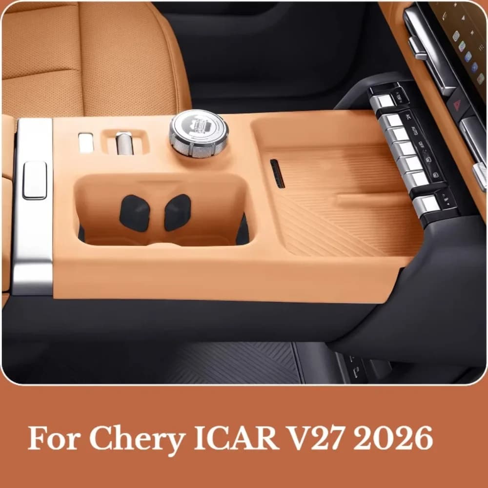 Car Central Control Storage Box Silica Gel Water Cup Mobile Phone Holder For Chery ICAR V27 2026 Car Accessories
