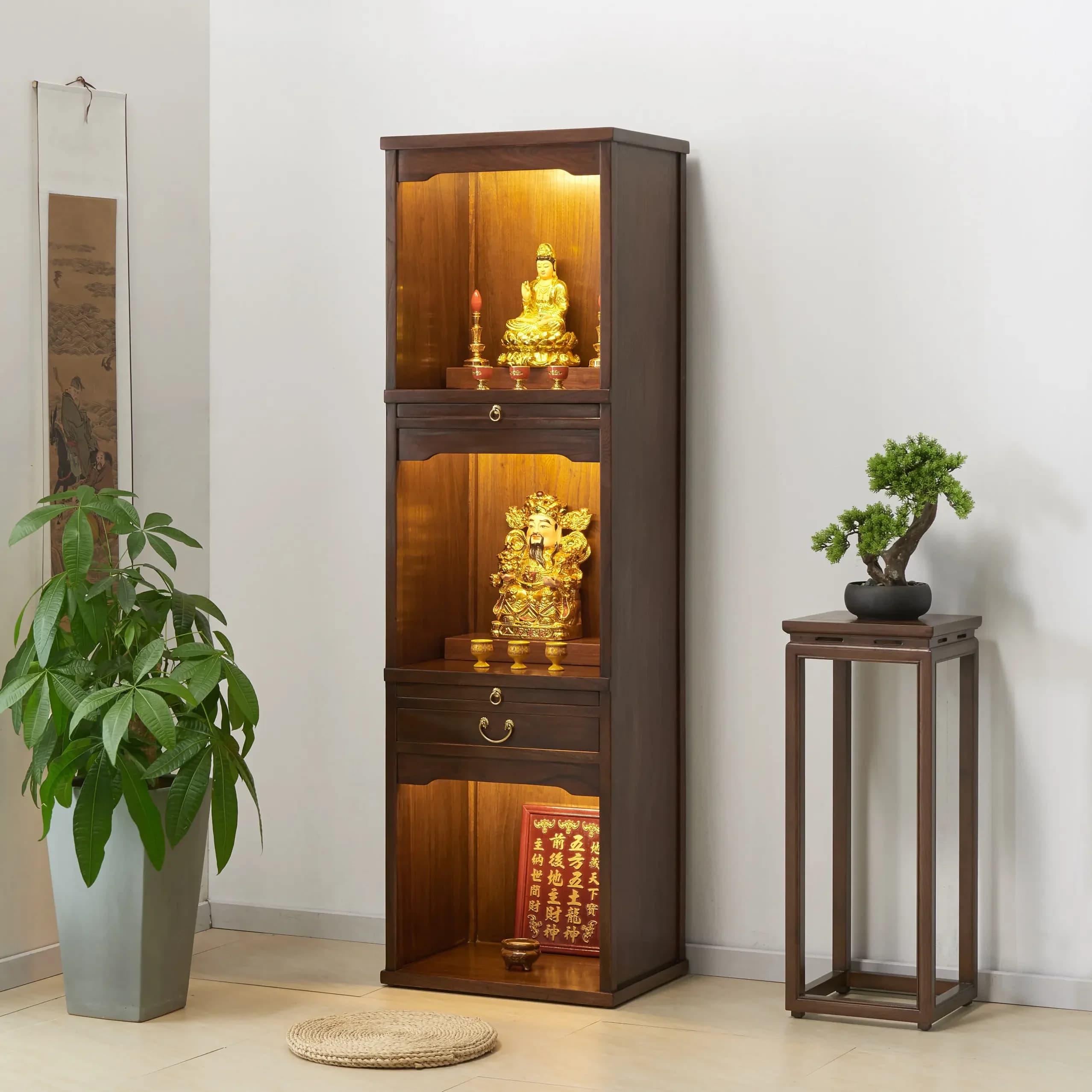 CXX Standing Cabinet Lucky Buddha Cabinet Shentai Household Chinese Solid Wood God of Wealth Guanyin Buddha Cabinet