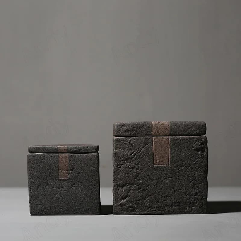 Retro Hand Scrub Decor Jar Coffee Table Tabletop Tea Caddy Home Decor Creative Ceramic Storage Jar Bedroom Cosmetic Container