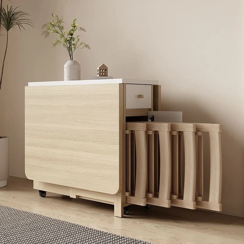 Cream wind folding table Solid wood foldable mobile table and chair combination Household simple multi-functional dining