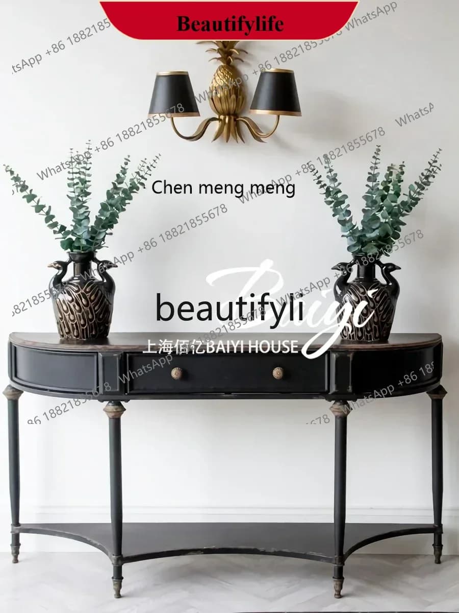 D178   French entrance table Solid wood living room retro and old, decorative cabinet Entry entrance table, entrance cabinet