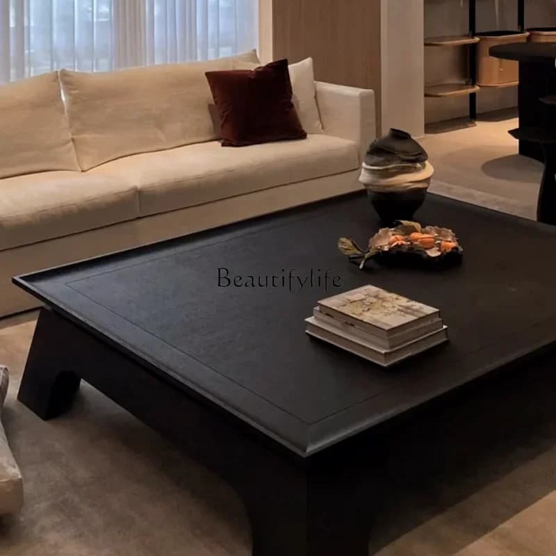 13Italian coffee table Modern simple rectangular square New Chinese coffee table, black oak