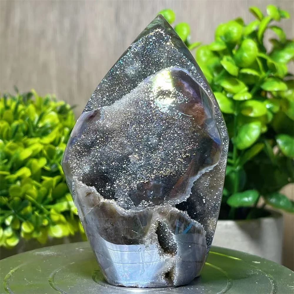 Crystal Natural Aura Druzy Sphalerite Free Form Stone Quartz Energy Mineral Gemstone Meditation Healing Gem Home Decoration