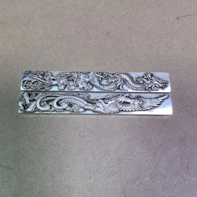 Crafts Ancient Dragon and Phoenix Weight Paperweight Calligraphy Solid Paper Press Brush Four Treasures of the Study Weight Pair