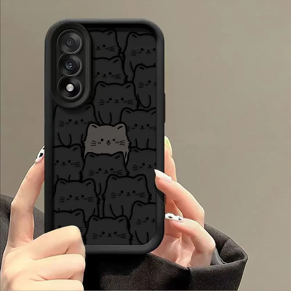 Funny Black Cartoon Cat Phone Case For Samsung Galaxy S26 S25 S24 S23 S22 S21 FE S20 ULTRA PLUS Cover Silicone Case Funda Capa