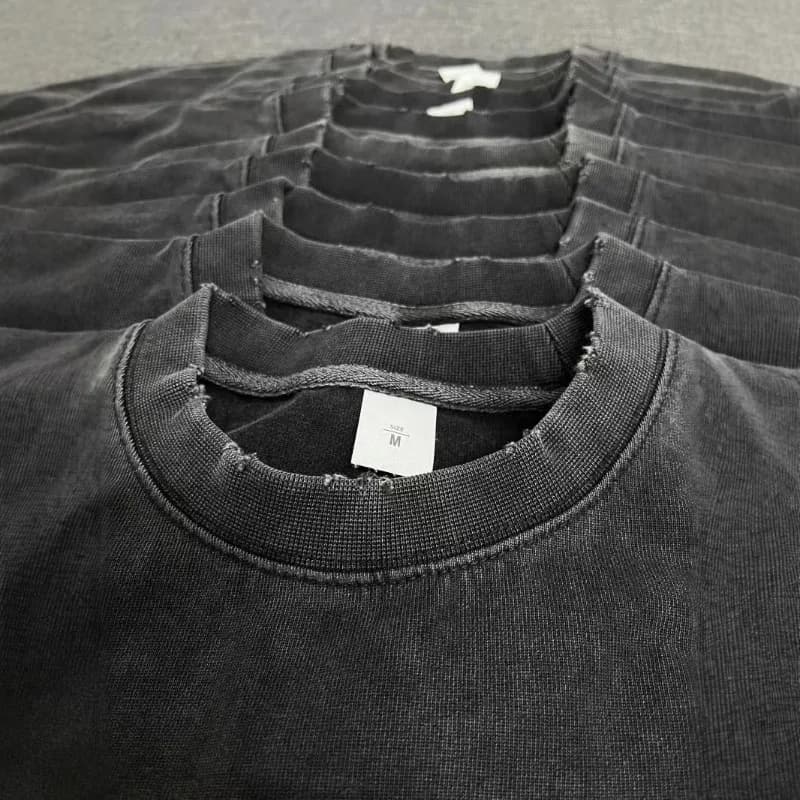 300G Round-neck Heavy Wear Short-sleeved T-shirt for Men Summer European and American Trendy Brand Retro Washed and Aged T-shirt