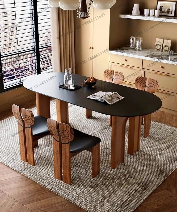 Medieval style dining table rock slab French retro rock slab dining table simple wabi style rectangular dining table