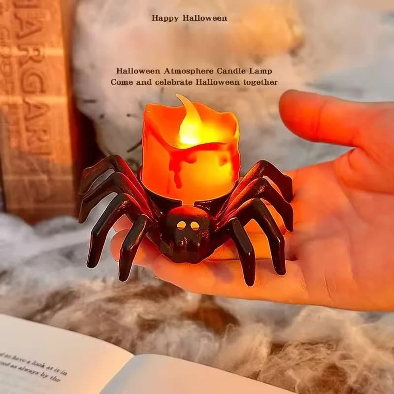Battery Operated LED Spider Pumpkin Lamp Flameless Candle Light Home Bar Haunted House Halloween Party Decor