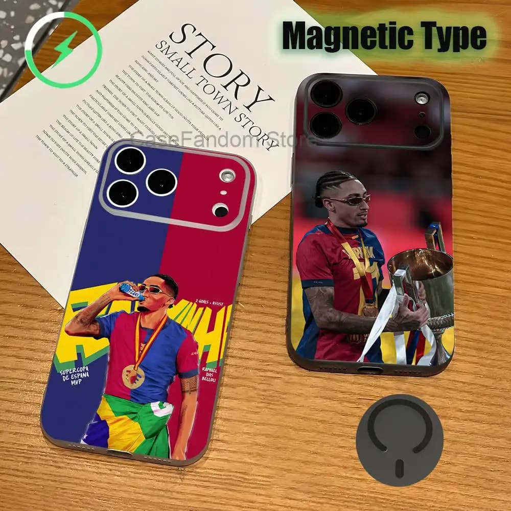B-Brazil R-Raphinhas 11 Football For iPhone 17,16,15,14,13,12Pro,Max,Plus Transparent gray Phone Case Magnetic Wireless Charging
