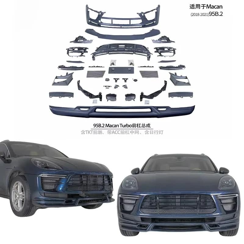 STLF For Macan 2018-21 TURBO Front Bumper TKT Front Lip with ACC Medium Net Day Running Light High Quality Easy Installation