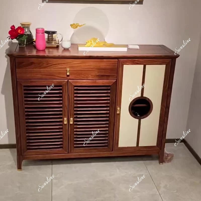 New Chinese dining side, solid wood locker, modern storage in living room, floor cabinet