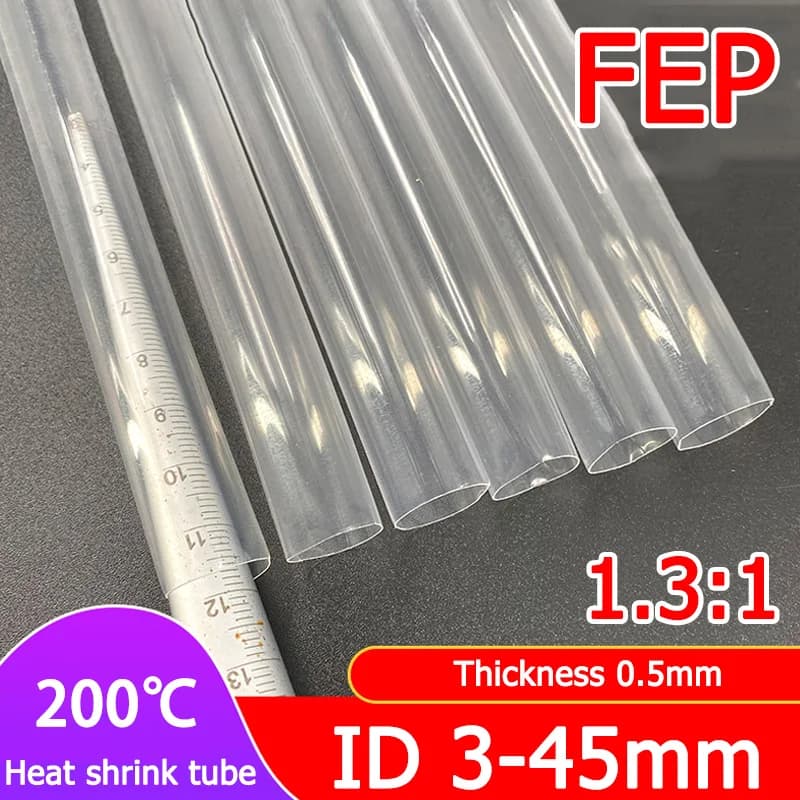 1Meter ID 3-45mm Clear FEP Heat Shrink Tube 1.3:1  Thickness 0.5mm 200 Degree.C Thermal Cable Sleeve Insulated Wire Heatshrink