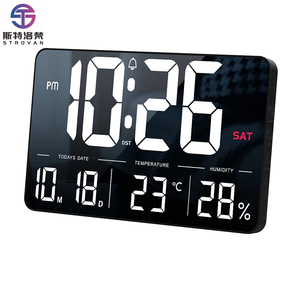 13 Inch LED Big Wall Clock with Temperature Date Day Display and Remote Control Full Viewing Angle Wall Clock