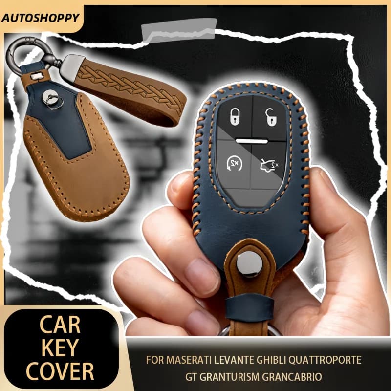 For Maserati Levante Ghibli Quattroporte GT Granturism GranCabrio Leather Car Remote Key Cover CaseKeychain Accessories