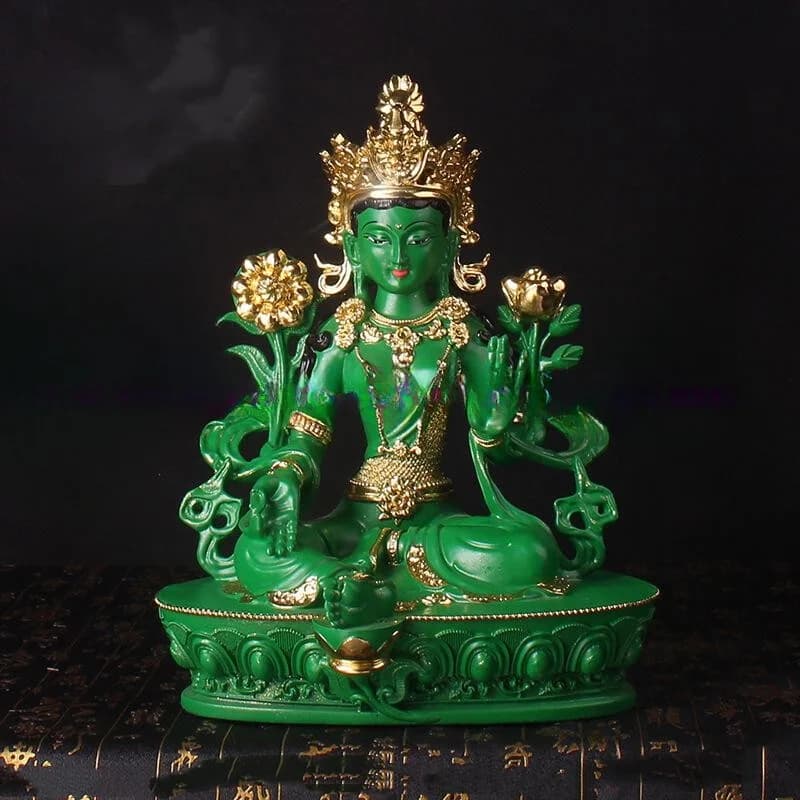 Buddha Statue Buddhist Patriarch Resin Green Tara Bodhisattva Buddha HOME Altar
