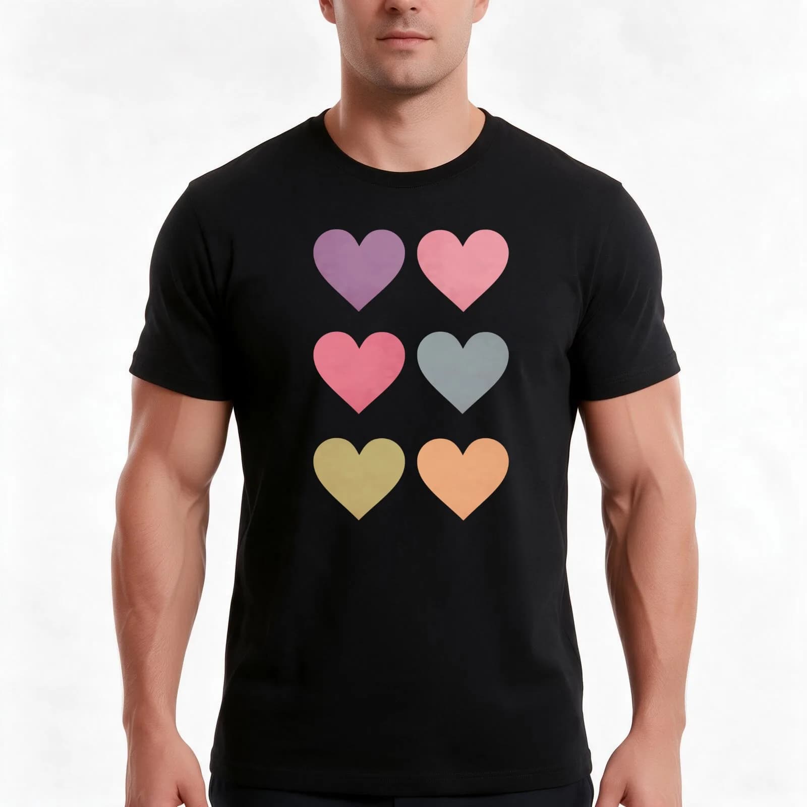 Love Hearts T-Shirt, Summer Casual Cotton Tee, Oversized Streetwear Tops, Vintage Graphic Print, Loose Fit Short Sleeve