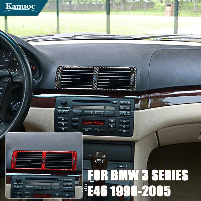 Carbon Fiber Central Air Outlet Stickers For BMW 3 Series E46 1998 1999 2000 2001 2002 2003 2004 2005 Car Interior Accessories