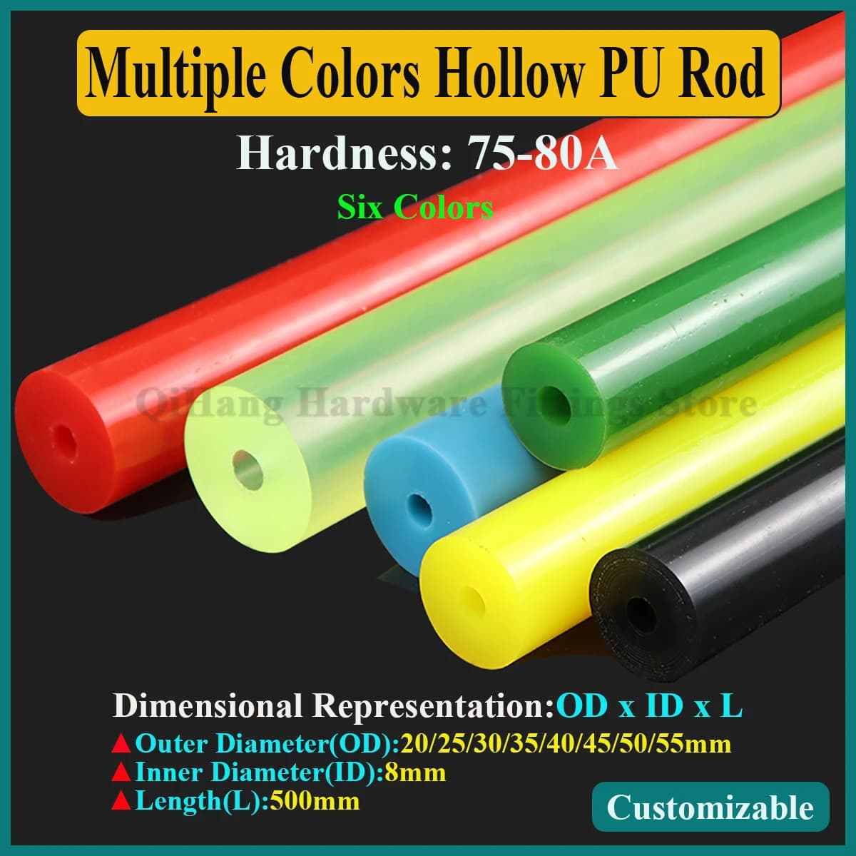 500mm Length Multiple Colors Hollow PU Polyurethane Rod Beef Tendon Elastic Stretch Sticks Plastic Rod OD 20/25/30/35-55mm