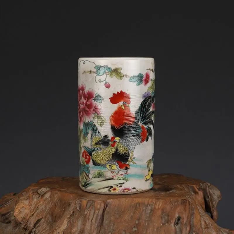 Chinese Porcelain Famille Rose Chicken Pattern Brush Pots exquisite handicraft