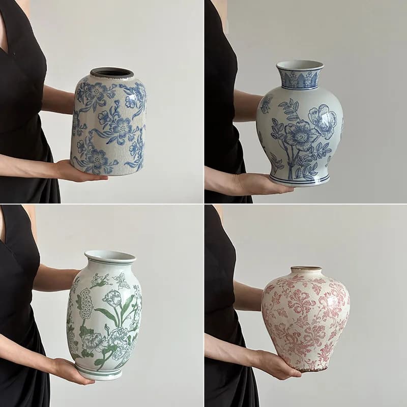 YFY blue and white porcelain vintage ceramic vase ornaments living room flower  clay pots light luxury decorations new  vases
