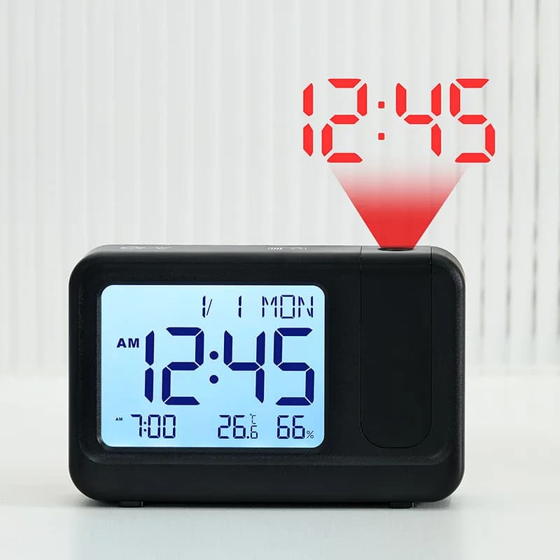 Creative Multifunctional Projector Alarm Clock Simple LCD Electronic Clock Bedside Alarm Watch Students Get Up Date Temperature